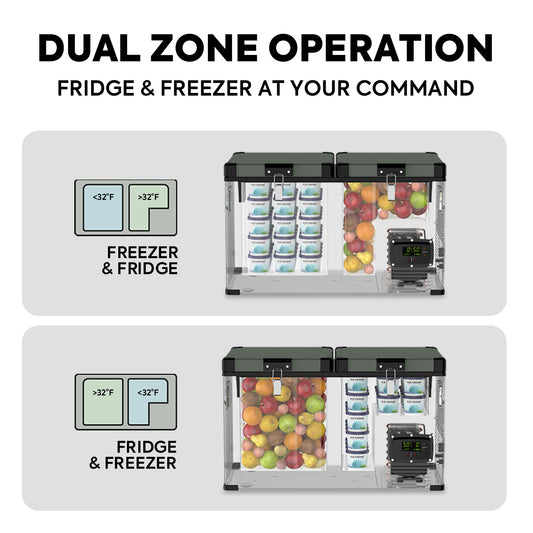 ICECO VL60 olive fridge freezer with cover installed side view