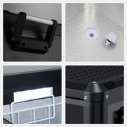 ICECO VL45ProS black steel fridge freezer angle view