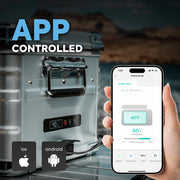 ICECO APL20 silver freezer with Bluetooth app control display