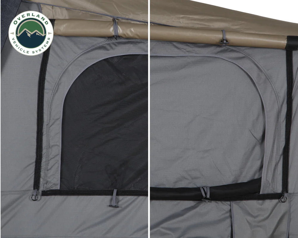 Overland Vehicle Systems Bushveld II Hardshell Rooftop Tent open and closed side window