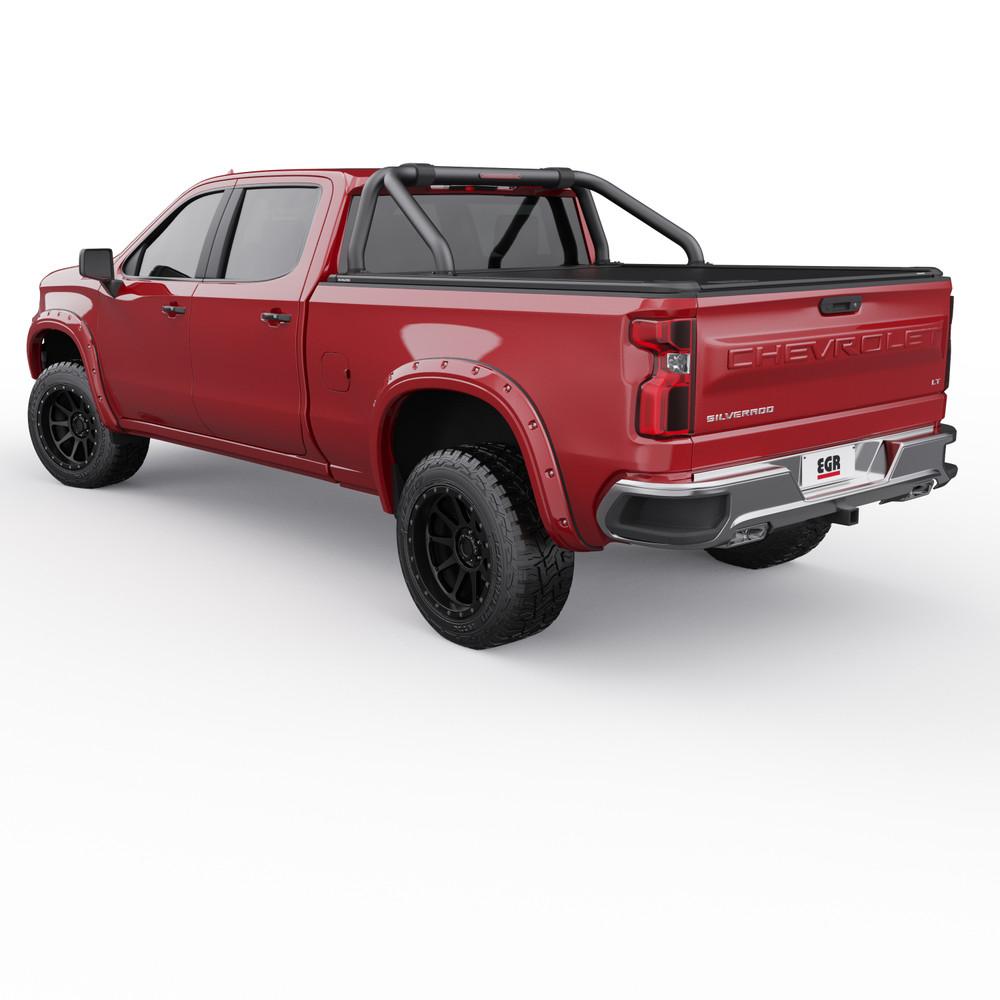 Red Chevy with Sport Bars from rear