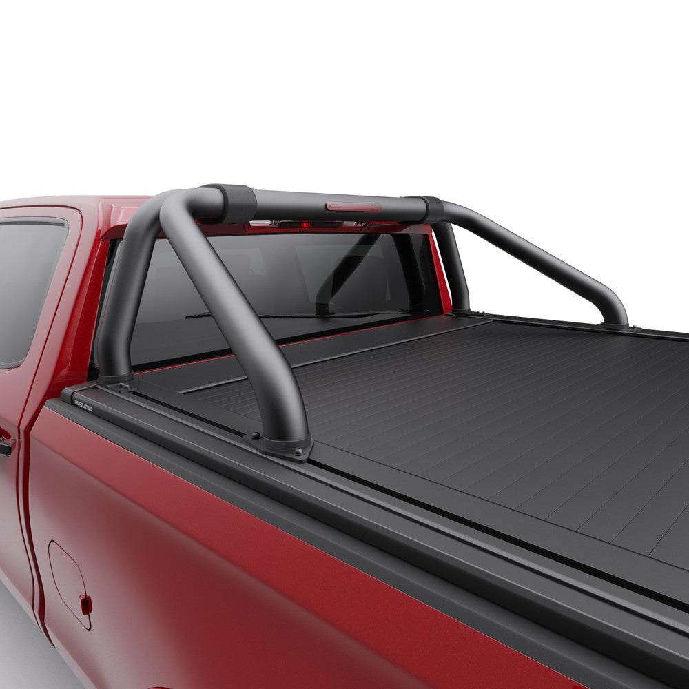 Red Chevy with Sport Bars from rear closeup
