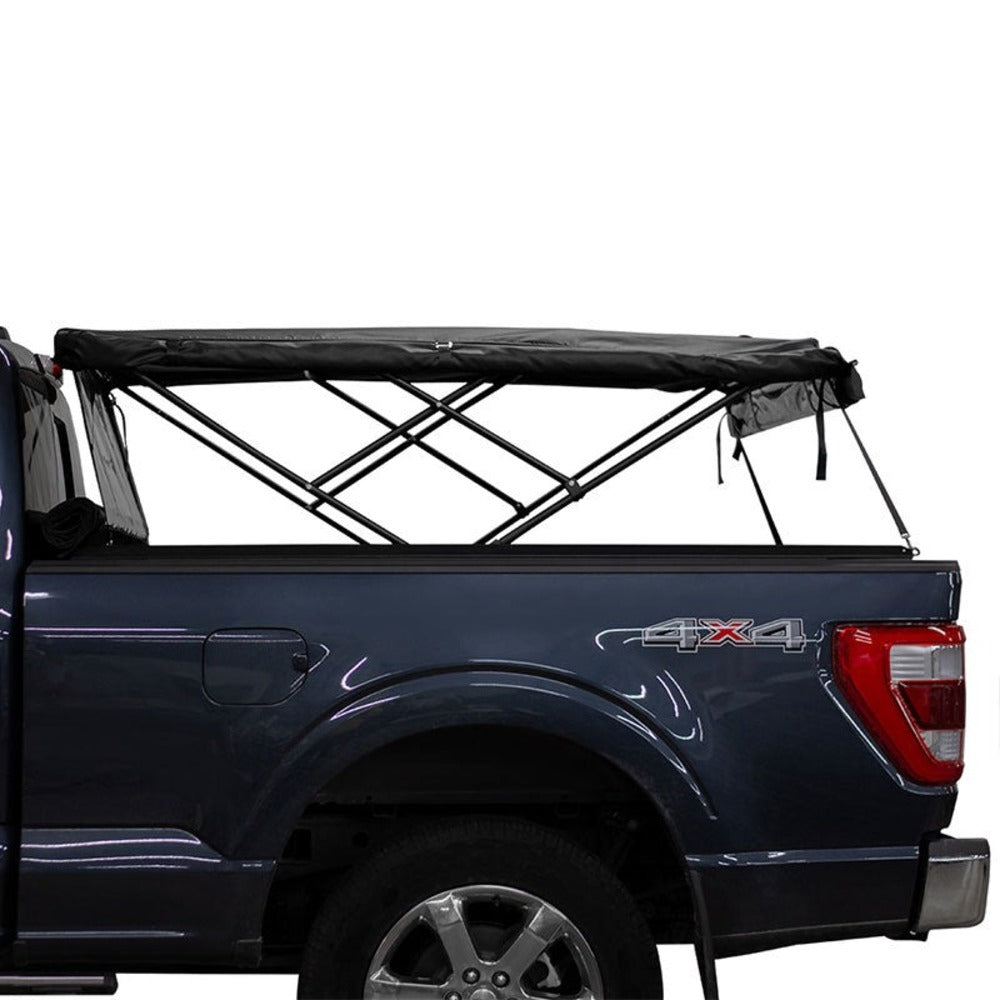 Side View Of The Open Fas-Top Traveler Truck Topper And Tonneau For Toyota