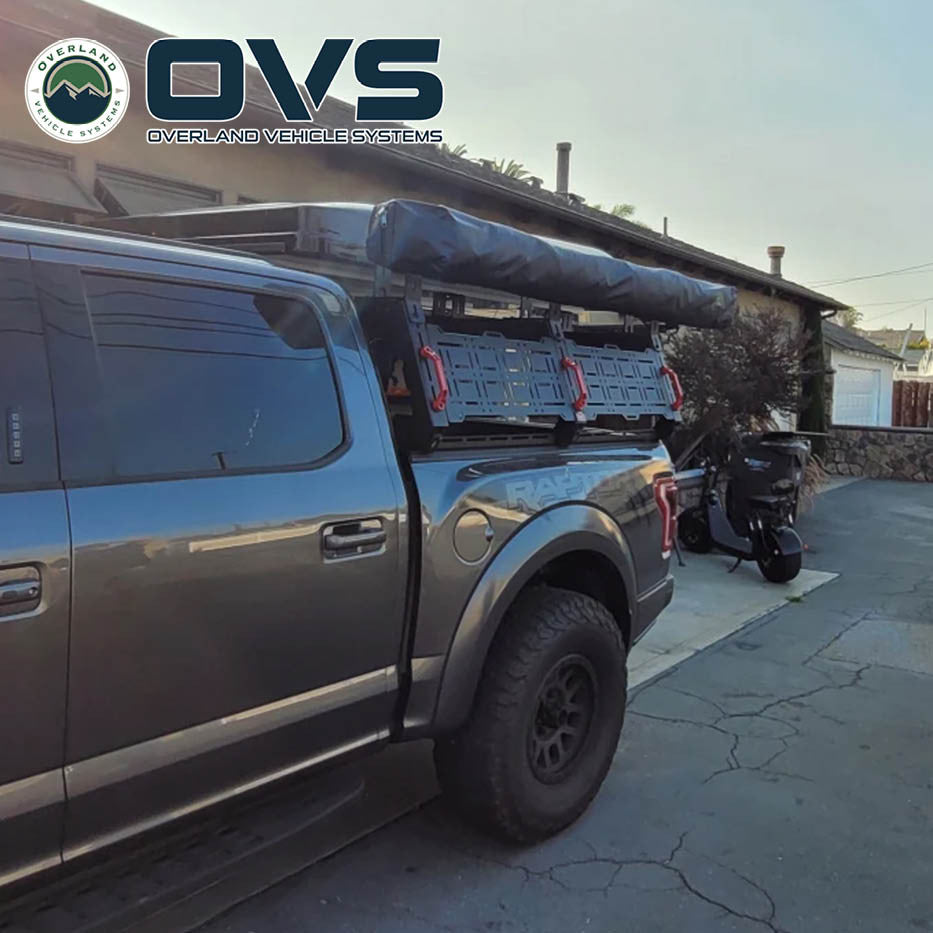 Ruff Rax 2021-2026 Ford F-150 modular bed rack on truck rear three-quarter view