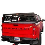 Ruff Rax 2019-2026 Chevy Silverado GMC Sierra 1500 5.7 ft modular bed rack three-quarter view on truck