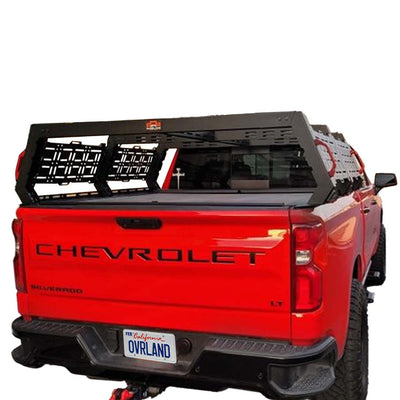 Ruff Rax 2019-2026 Chevy Silverado GMC Sierra 1500 5.7 ft modular bed rack three-quarter view on truck