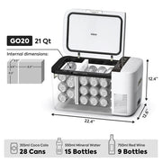 ICECO GO20 white dual zone car fridge with magnetic power bank attached