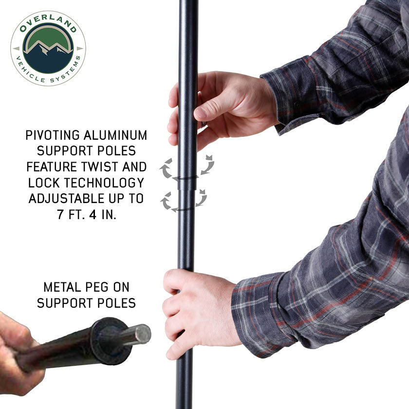 OVS 90 degree vehicle awning pivoting alloy telescopic pole
