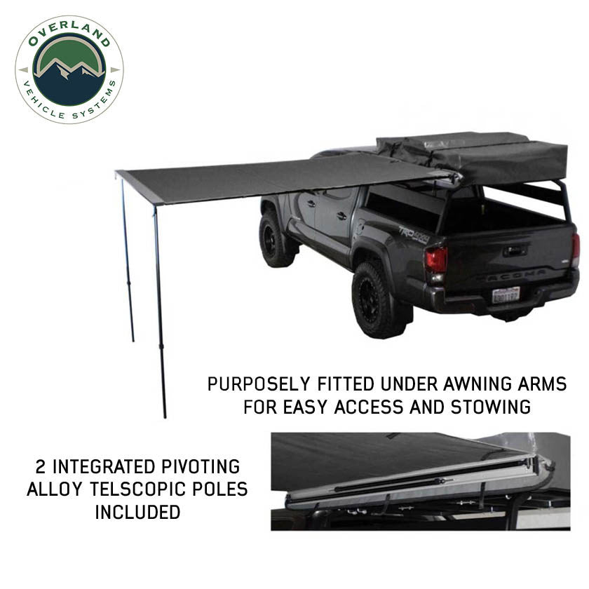 OVS 90 degree overland awning deployed with poles down