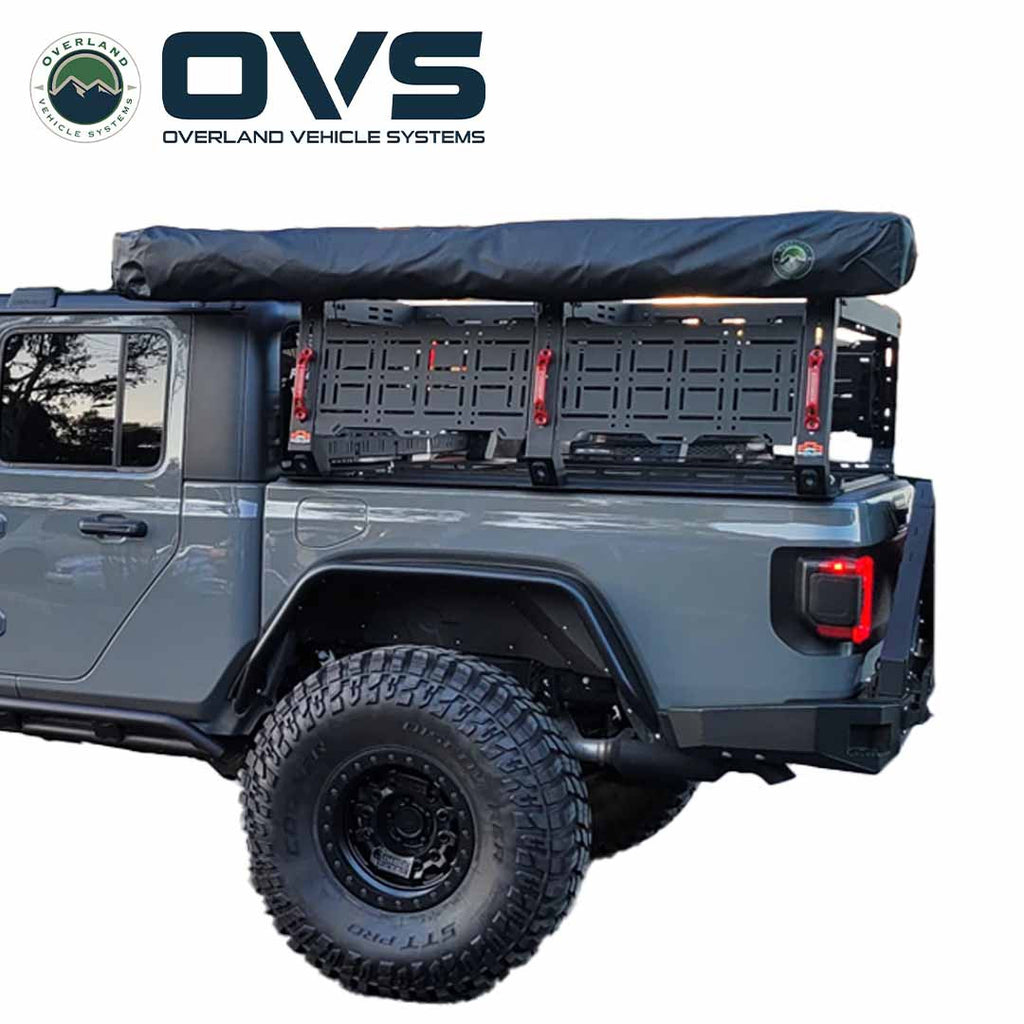 Ruff Rax Gladiator 5 ft bed rack side profile view showing carbon steel upright height and crossbar layout