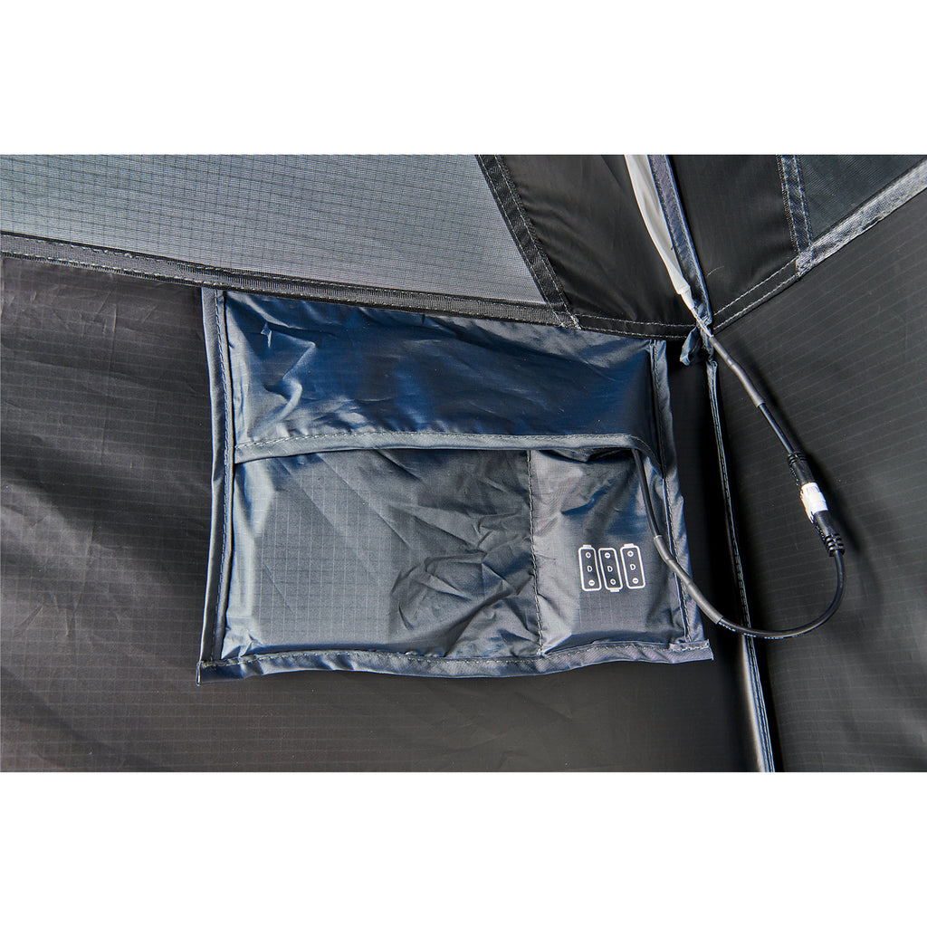 The shower tent features an internal organizer