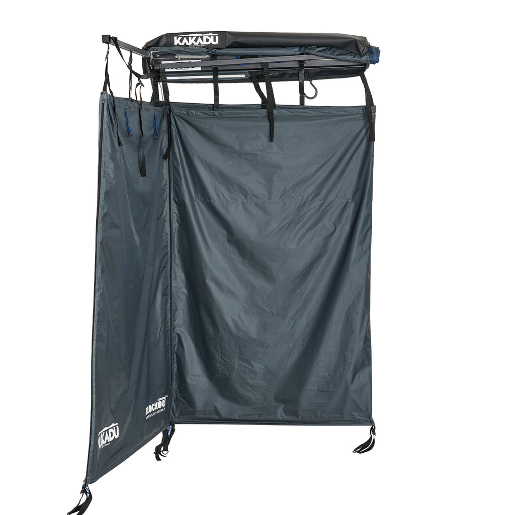 Image showing the kakadu shower vehicle tent with one layer open