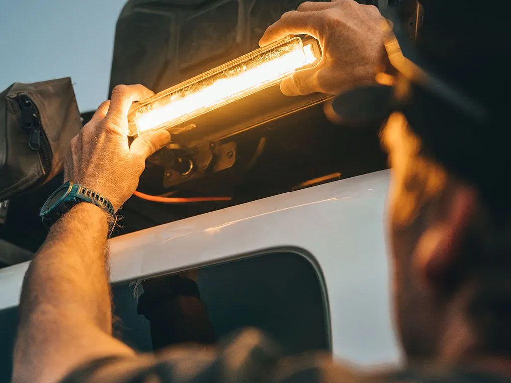 LED light bar activated and being adjusted