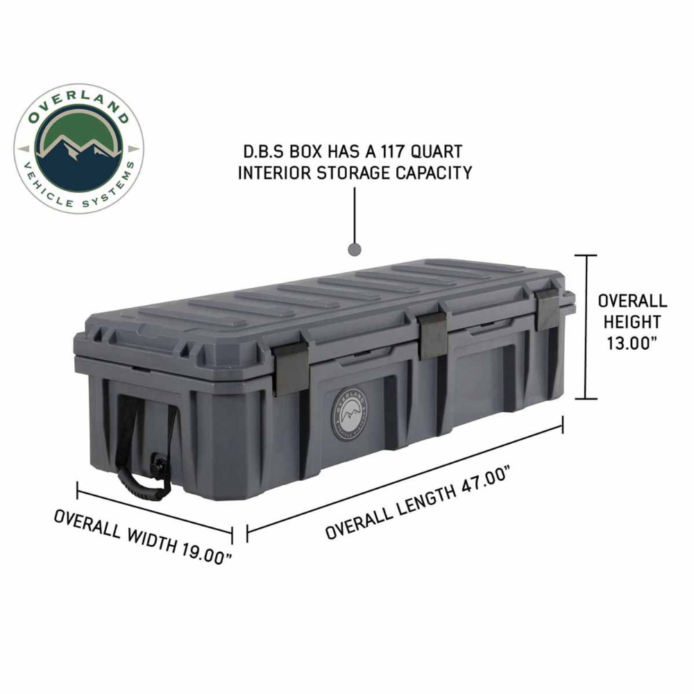 Overland Vehicle Systems
D.B.S. - Dark Grey 117 QT Dry Box With Drain and Bottle