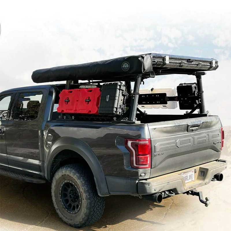 Overland Vehicle System Freedom Rack fully adjustable bed rack mounted on Ford