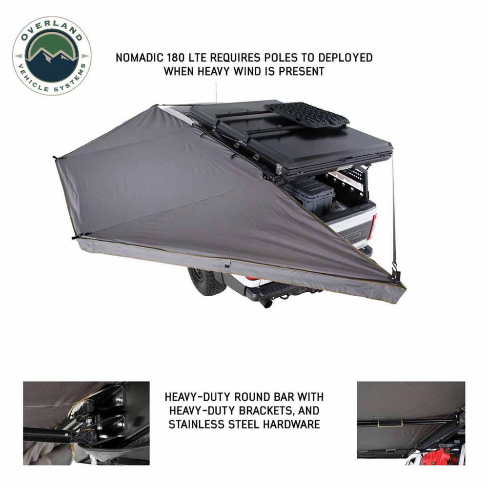 Overland Vehicle Systems HD Nomadic 180 LTE Awning - Dark Grey with Black Travel Cover Universal