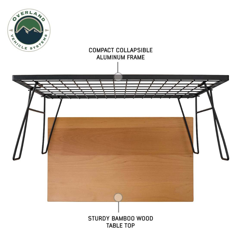 Overland Vehicle Systems Kick It Collapsible Camp Table - Wood Base & Storage Bag