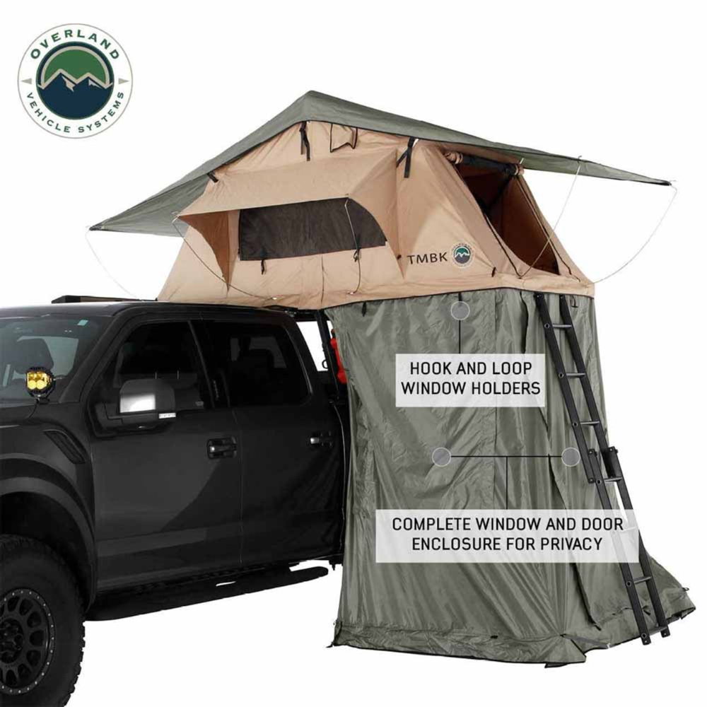 Overland Vehicle Systems LD TMBK Roof Top Tent Annex Green Base With Black Floor & Travel Cover