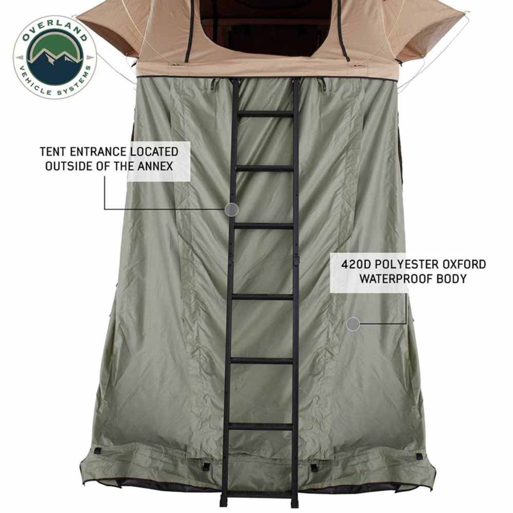 Overland Vehicle Systems LD TMBK Roof Top Tent Annex Green Base With Black Floor & Travel Cover