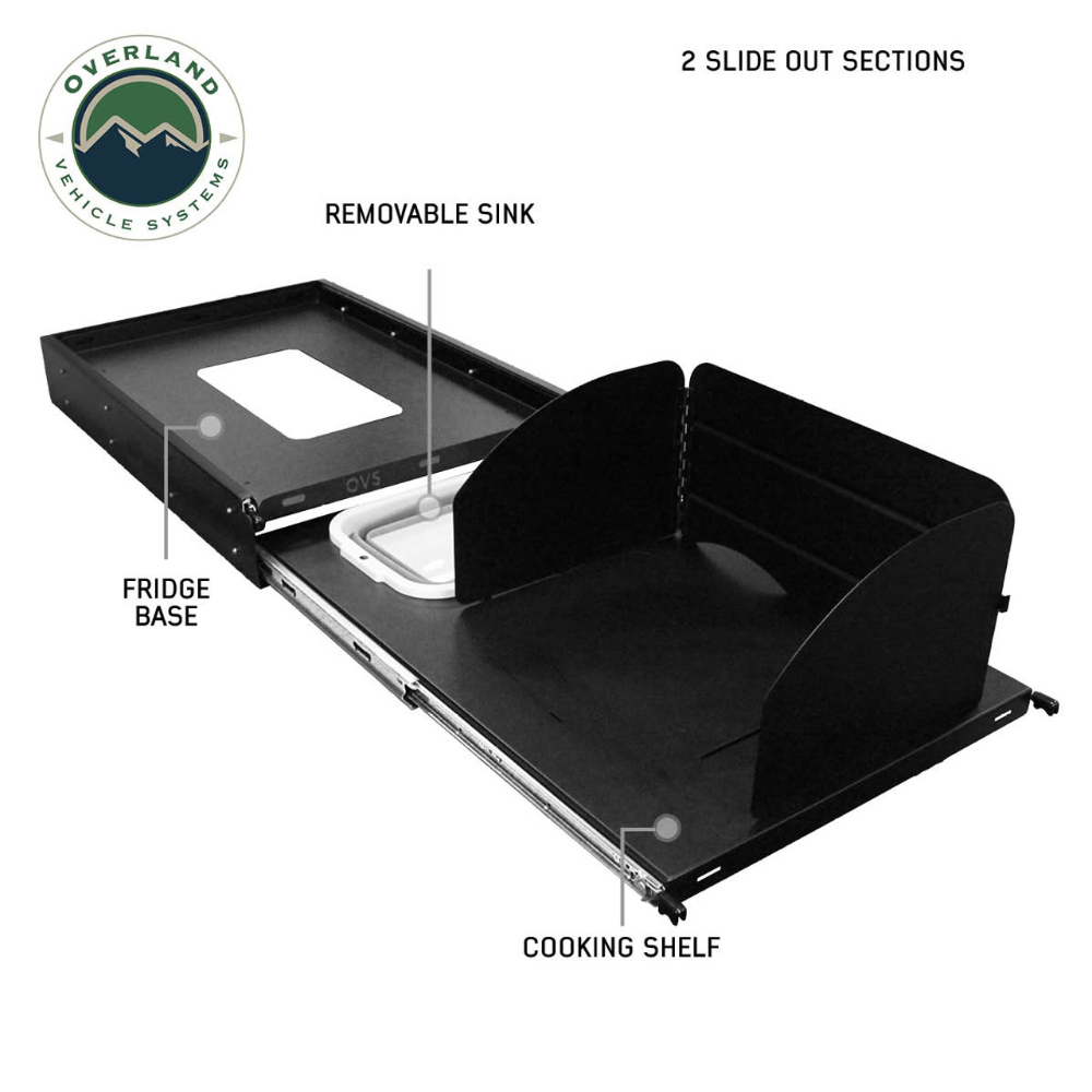 Overland Vehicle Systems Large Refrigerator Tray and Sink Slide - Black Powder Coat Universal