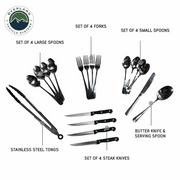 Overland Vehicle Systems Ultimate 39 Piece Utensil Set - Black Powder Coat Universal