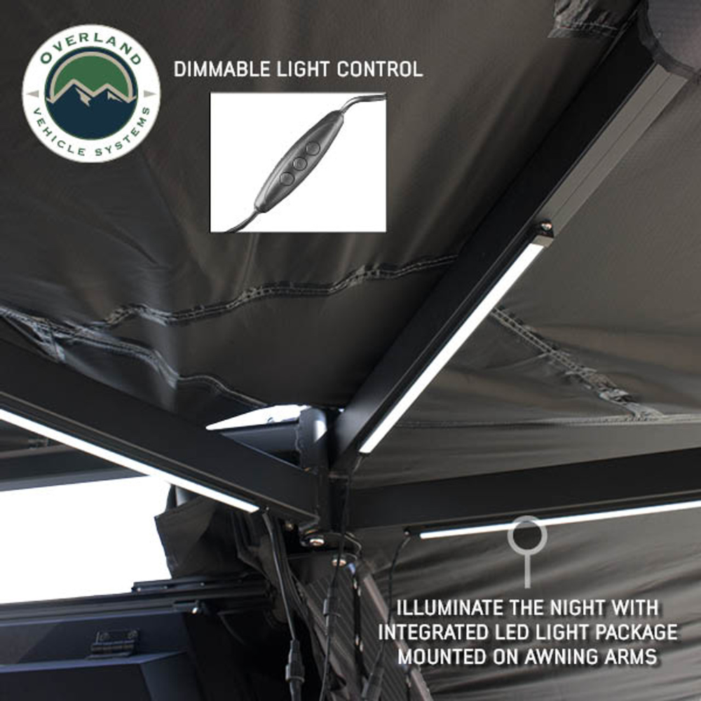 Overland Vehicle Systems XD Nomadic 270 - Awning W/Lights & Black Out Grey Hex, Black Trim & Black Travel Cover