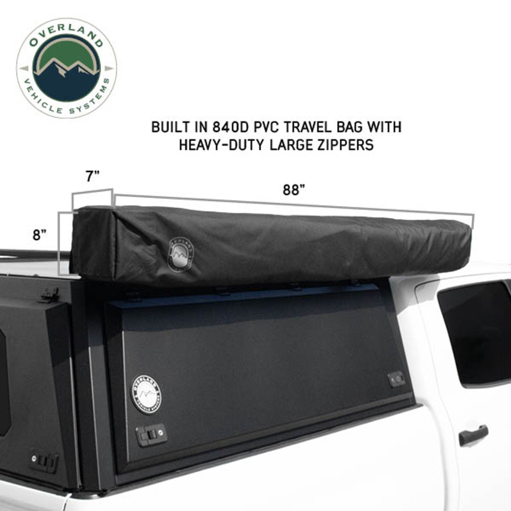 Overland Vehicle Systems XD Nomadic 270 - Awning W/Lights & Black Out Grey Hex, Black Trim & Black Travel Cover