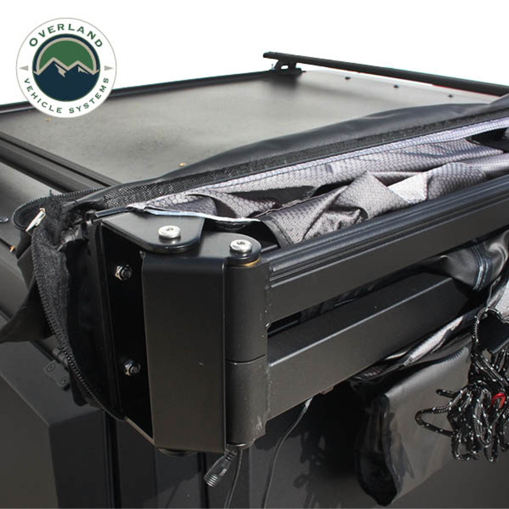 Overland Vehicle Systems XD Nomadic 270 - Awning W/Lights & Black Out Grey Hex, Black Trim & Black Travel Cover