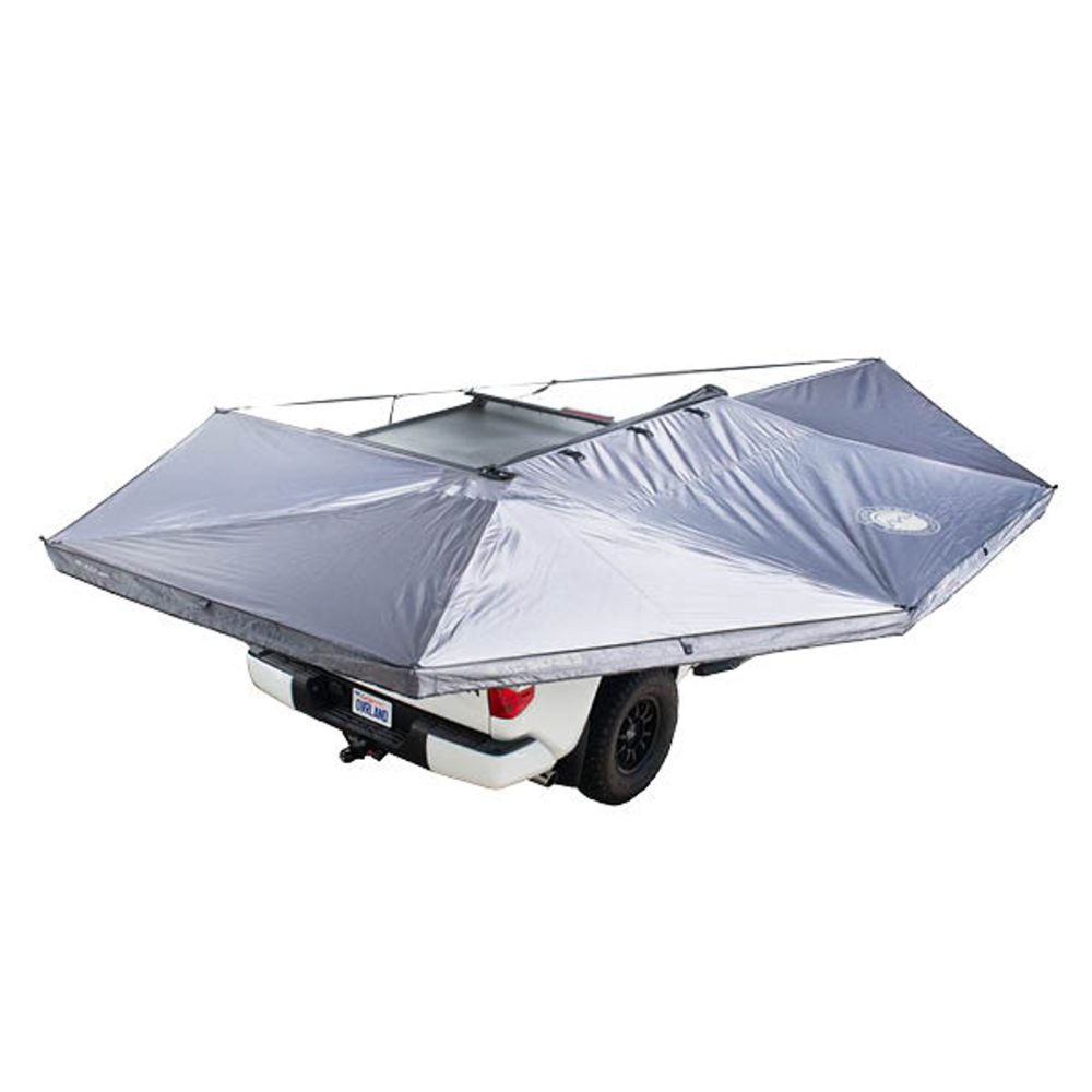 Overland Vehicle Systems XD Nomadic 270 - Awning W/Lights & Black Out Grey Hex, Black Trim & Black Travel Cover