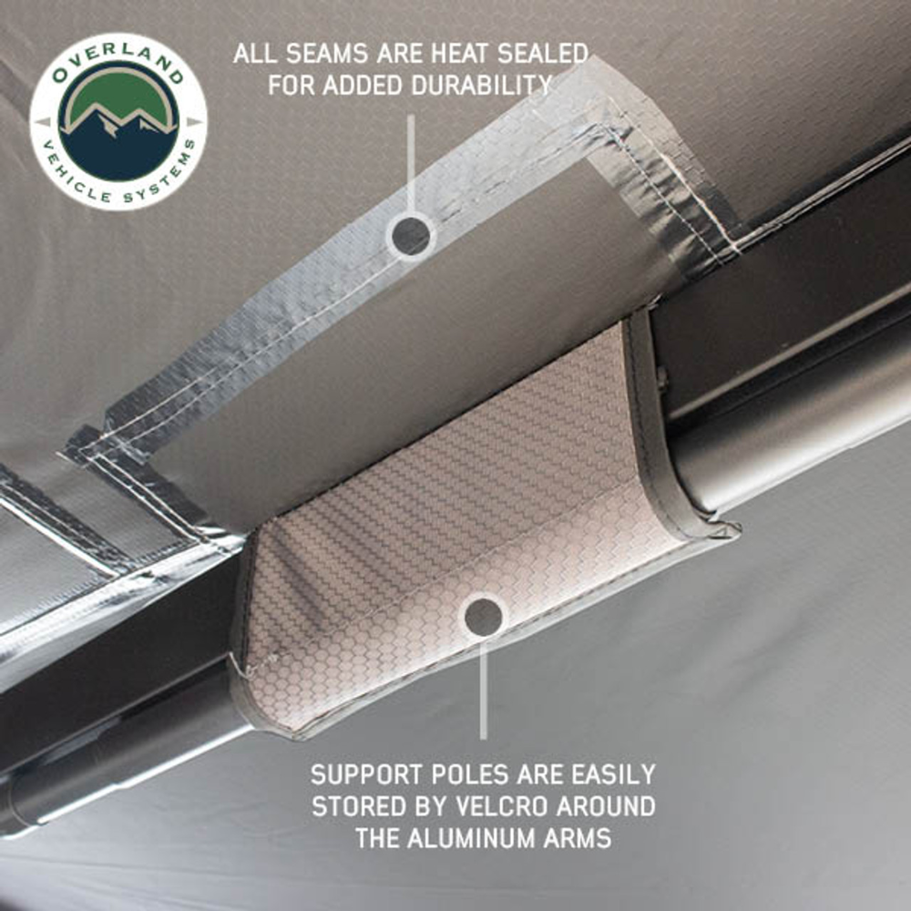 Overland Vehicle Systems XD Nomadic 270 - Awning W/Lights & Black Out Grey Hex, Black Trim & Black Travel Cover