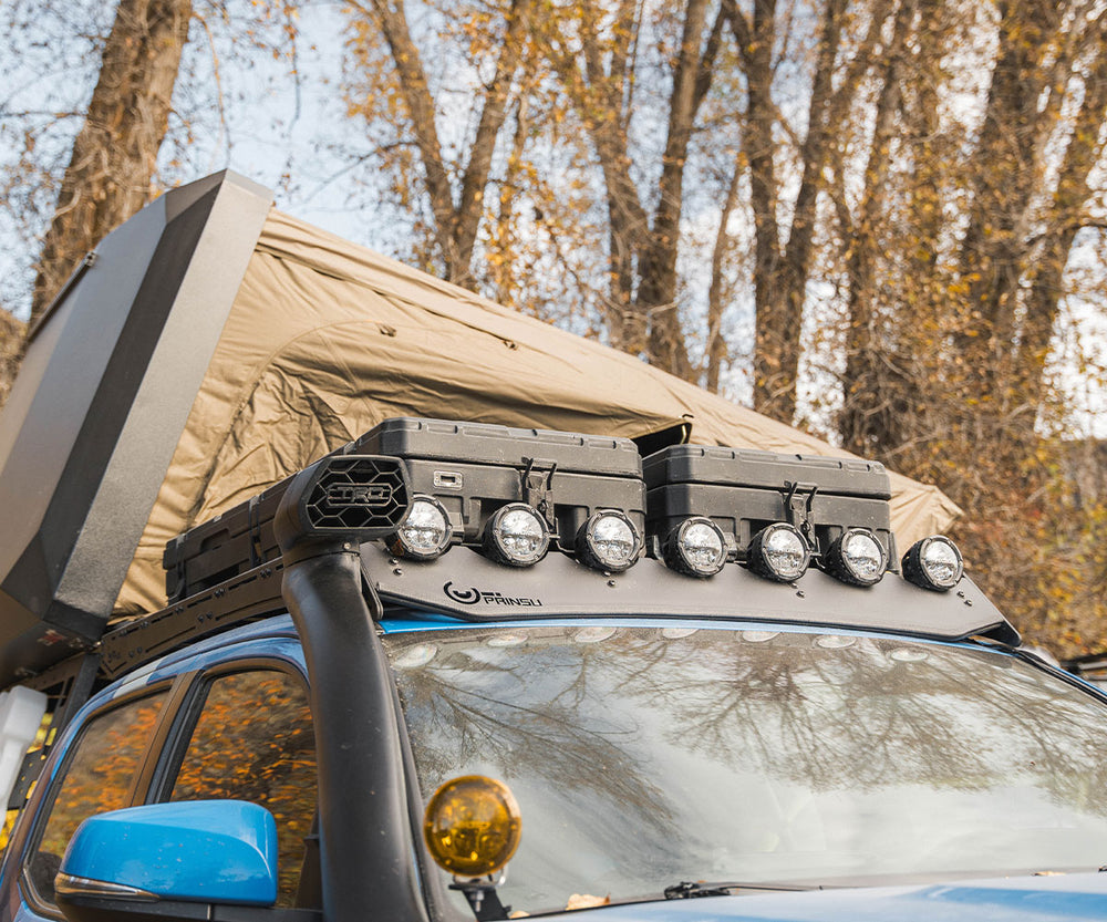 Image showing the left side of the Toyota Tacoma with the prinsu roof rack mounted 