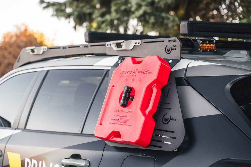 Close up view of a roto pax mounted on the Prinsu Rear Window Accessory Panel For Toyota Rav4