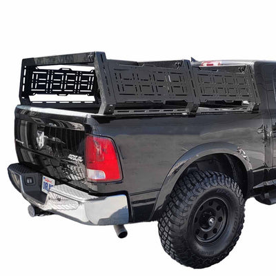 Ruff Rax 2009-2018 RAM 1500 5.7 ft modular bed rack three-quarter view showing full carbon steel platform on DS-gen RAM