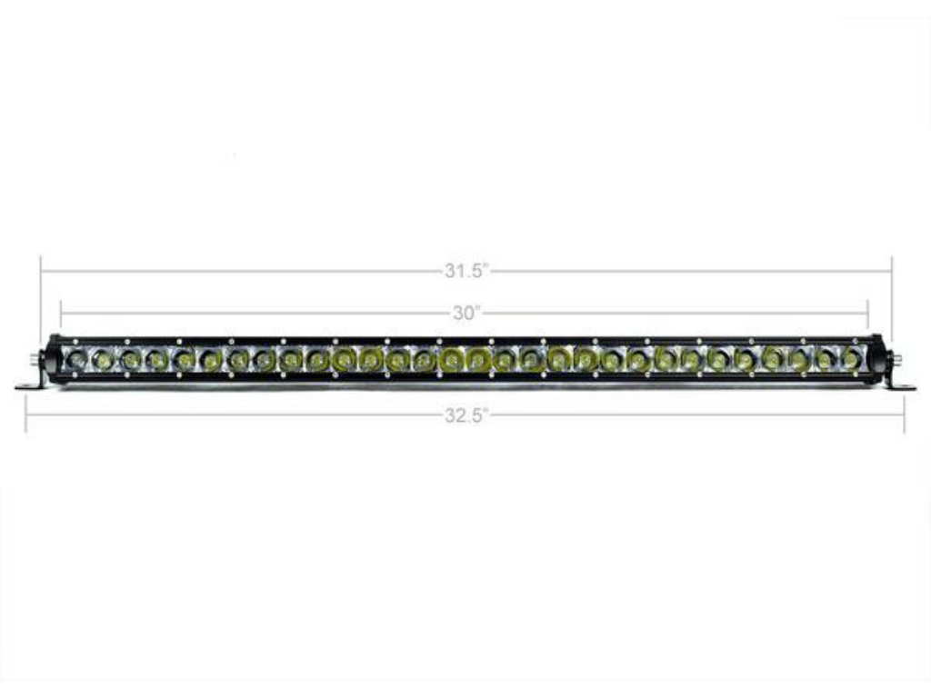 Cali Raised LED 32 inch slim light bar flush mounted in a Toyota Tacoma lower bumper