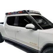 Ruff Rax 2021-2026 Rivian R1T roof rack three-quarter view showing full aluminium platform