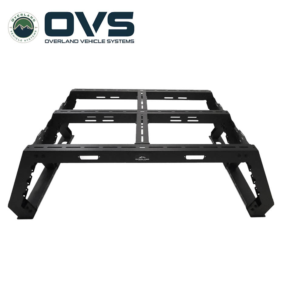 Ruff Rax 2014-2019 Silverado Sierra 1500 modular bed rack front view showing carbon steel construction and crossbar system