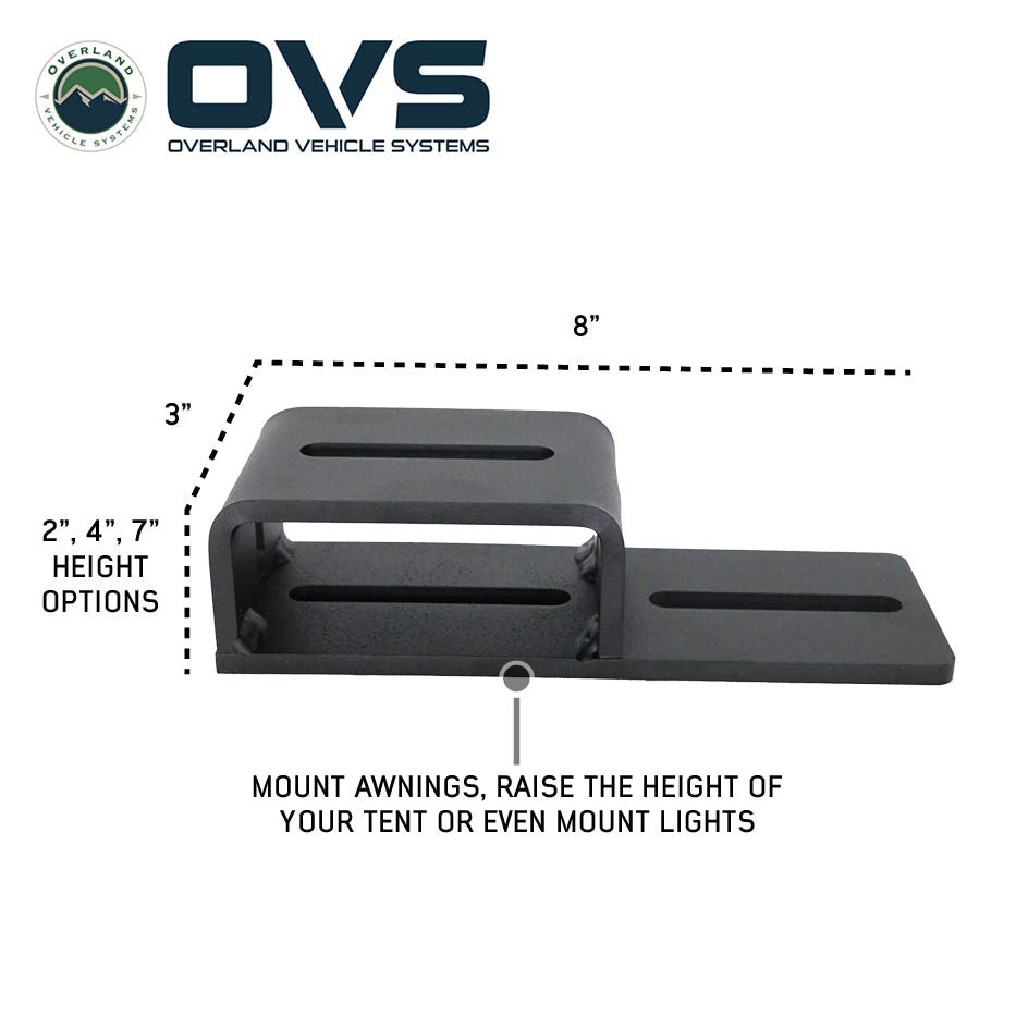 Ruff Rax Tent Riser Bracket dimension diagram showing height options