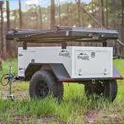 Runaway Campers Venturist XS Trailer back view with closed 23 zero tent 