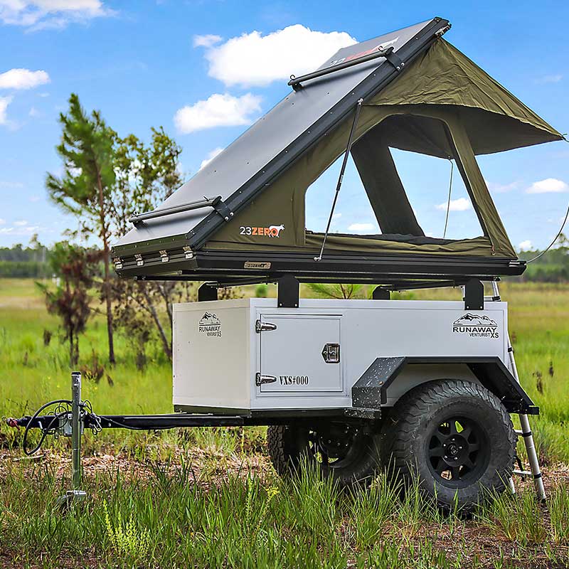 Runaway Campers Venturist XS Trailer with open 23zero hardshell