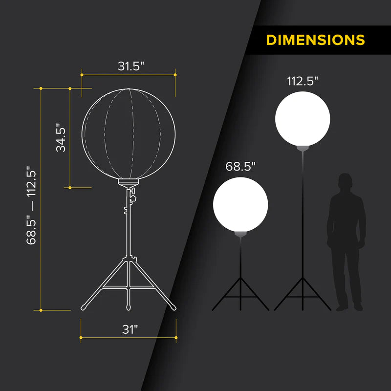 Size comparison and dimension of the ballon light kit