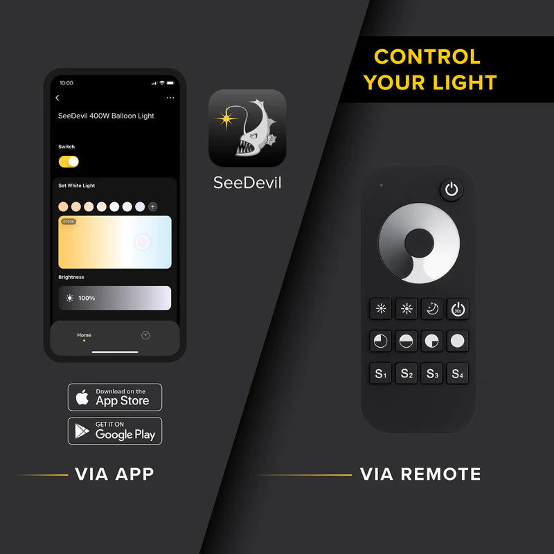 Image showing the various control options of the seedevil 400watt ballon light