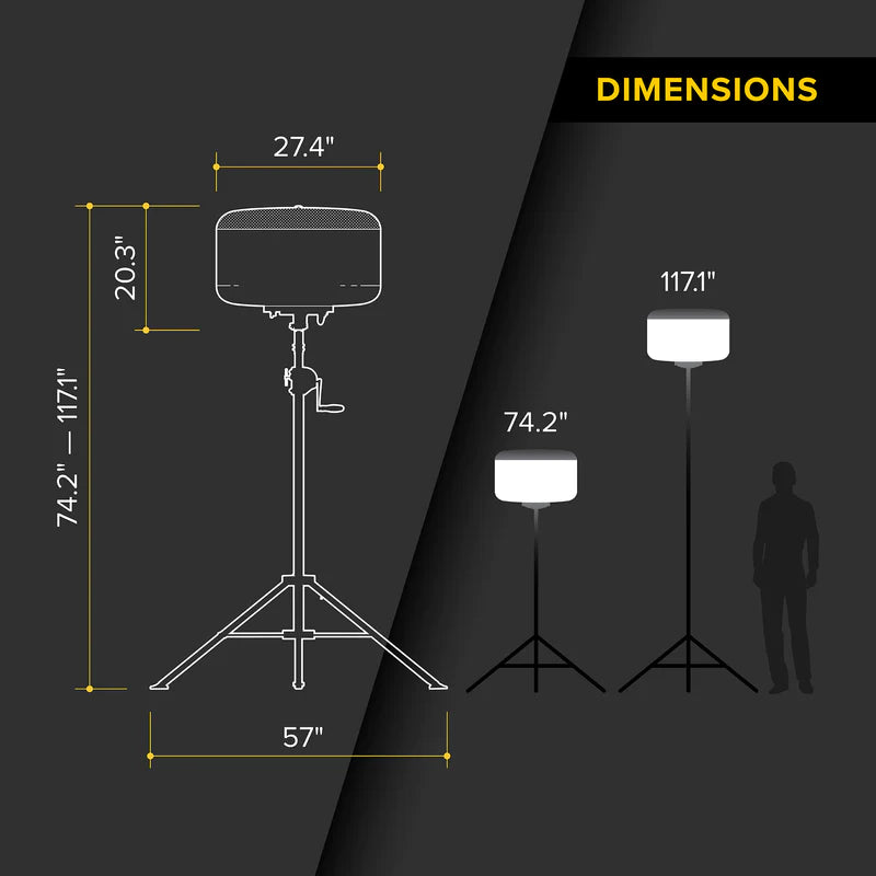 Image showing the dimensions of the SeeDevil 400 Watt Balloon Light Kit