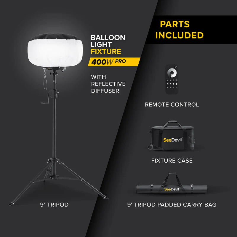 Image showing the parts that are included with the SeeDevil 400 Watt Balloon Light Kit