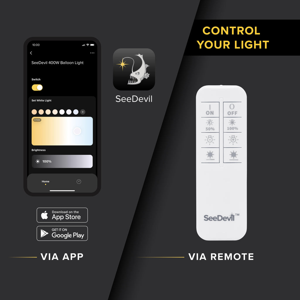 Image showing the various control options of the seedevil ballon light kit 