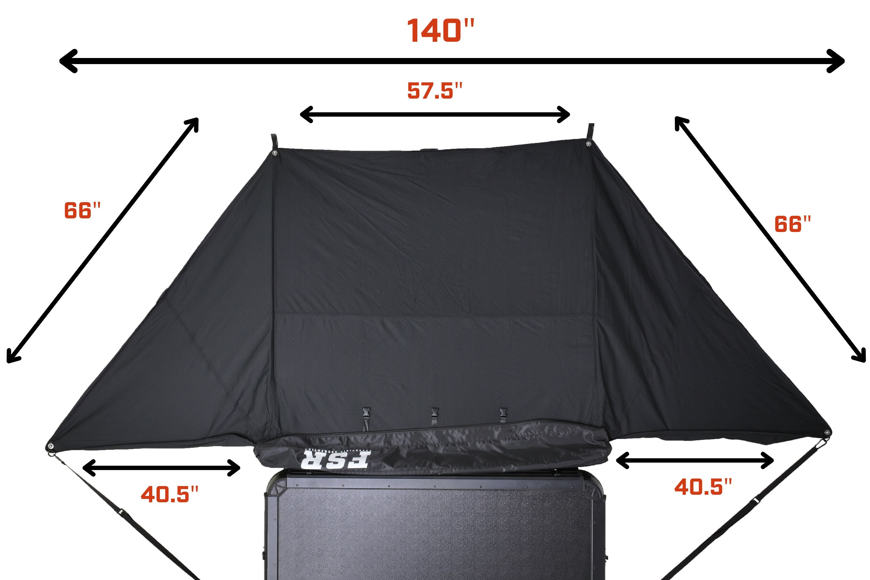 FSR 180 Tailgate Awning dimensions diagram showing 59 inch closed length and 52.5 inch arm reach