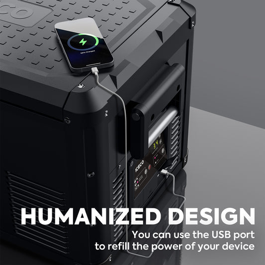 ICECO VL60ProS USB charging and dual DC power port detail