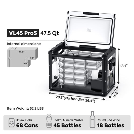 ICECO VL45ProS black 47.5QT single zone portable fridge freezer front view