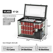 ICECO VL45 olive 12V portable fridge freezer open lid view