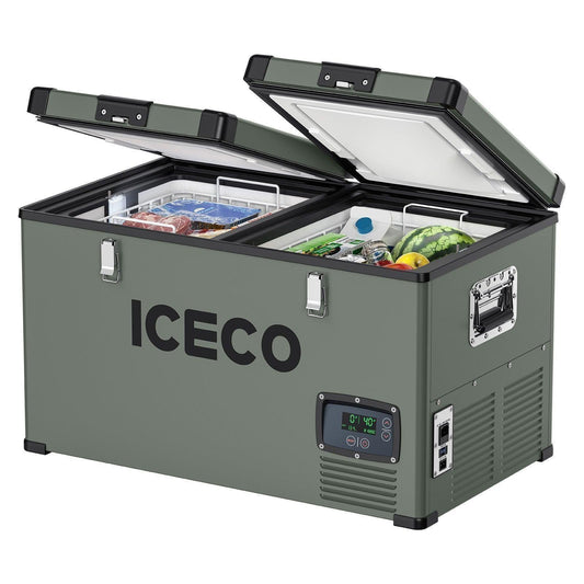 ICECO VL60 olive dual zone metal fridge freezer front view