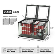 ICECO VL60 olive dual zone portable fridge interior view